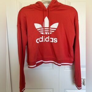 Adidas Cropped Hoodie Top Coral White Banding Size XS GUC